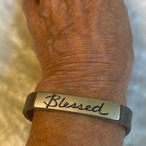 🍀Good Works Bracelet Vegan Leather Silver 'Blessed' Bracelet
